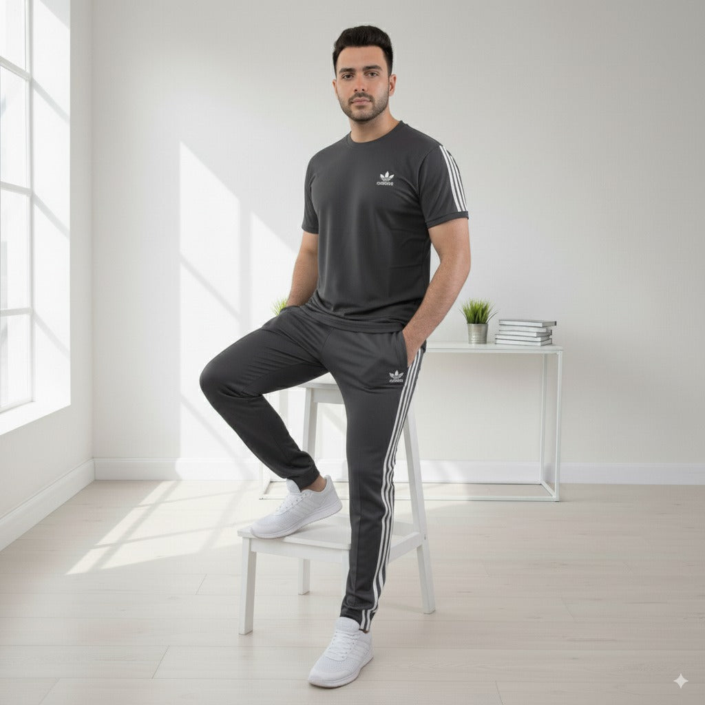 Adi Terry Jersey 3-Stripe Tracksuit | Charcoal