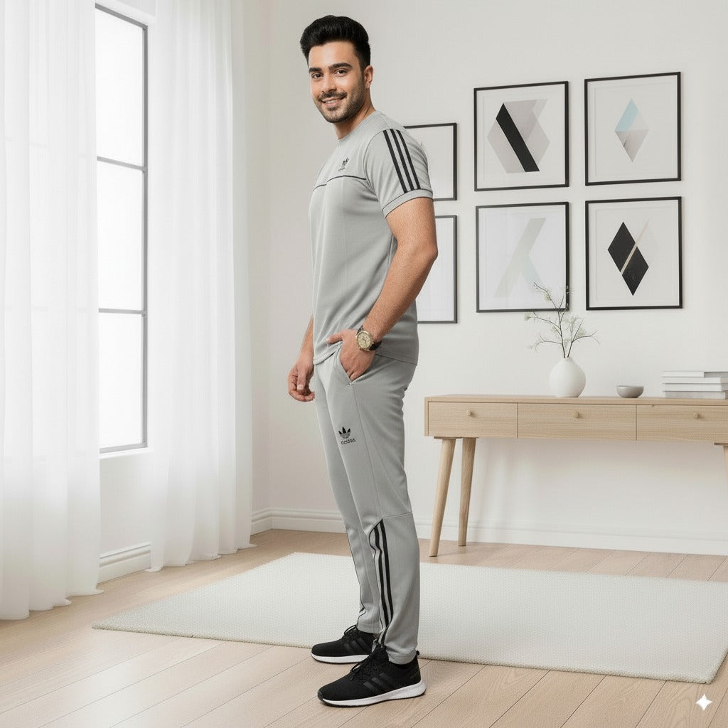 Adi Summer Terry Jersey Tracksuit | Light Grey