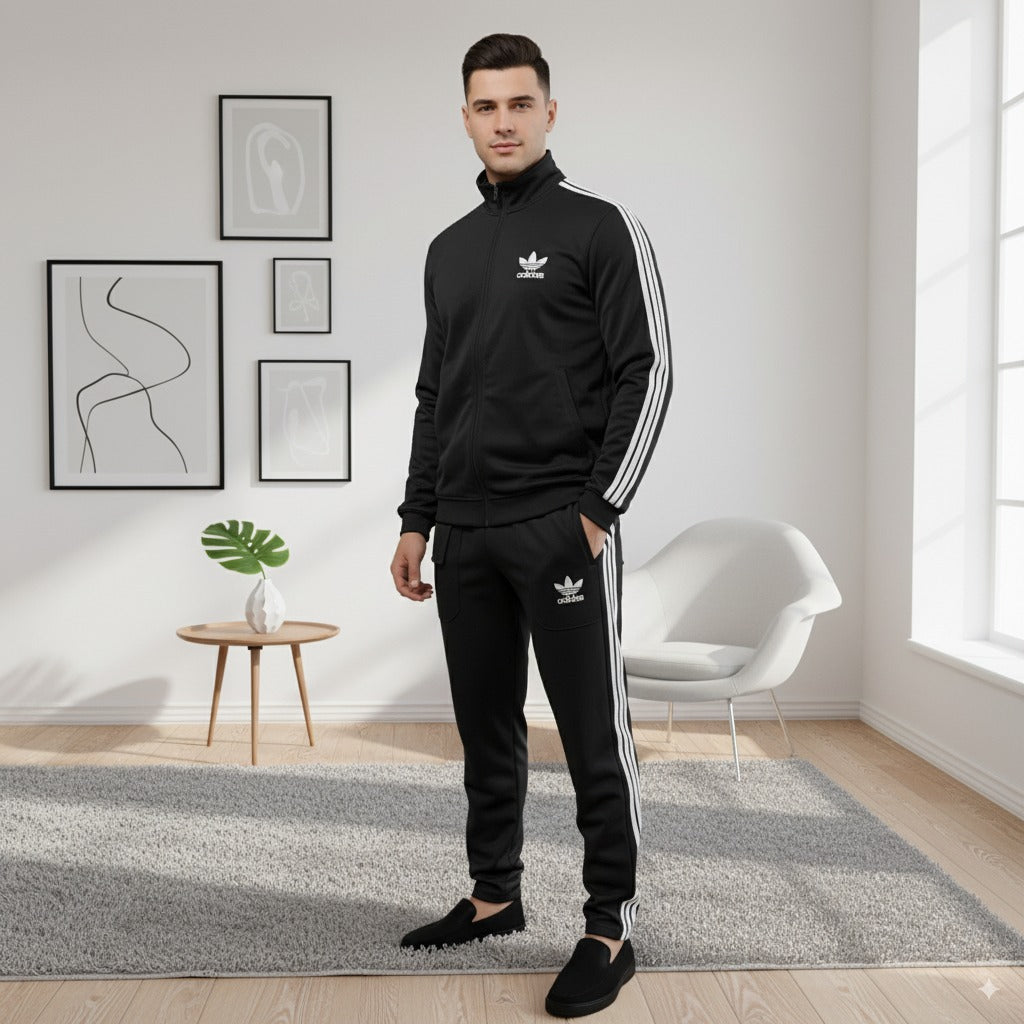 Premium Adi Zipper Tracksuit (Swiss Fabric) | Black