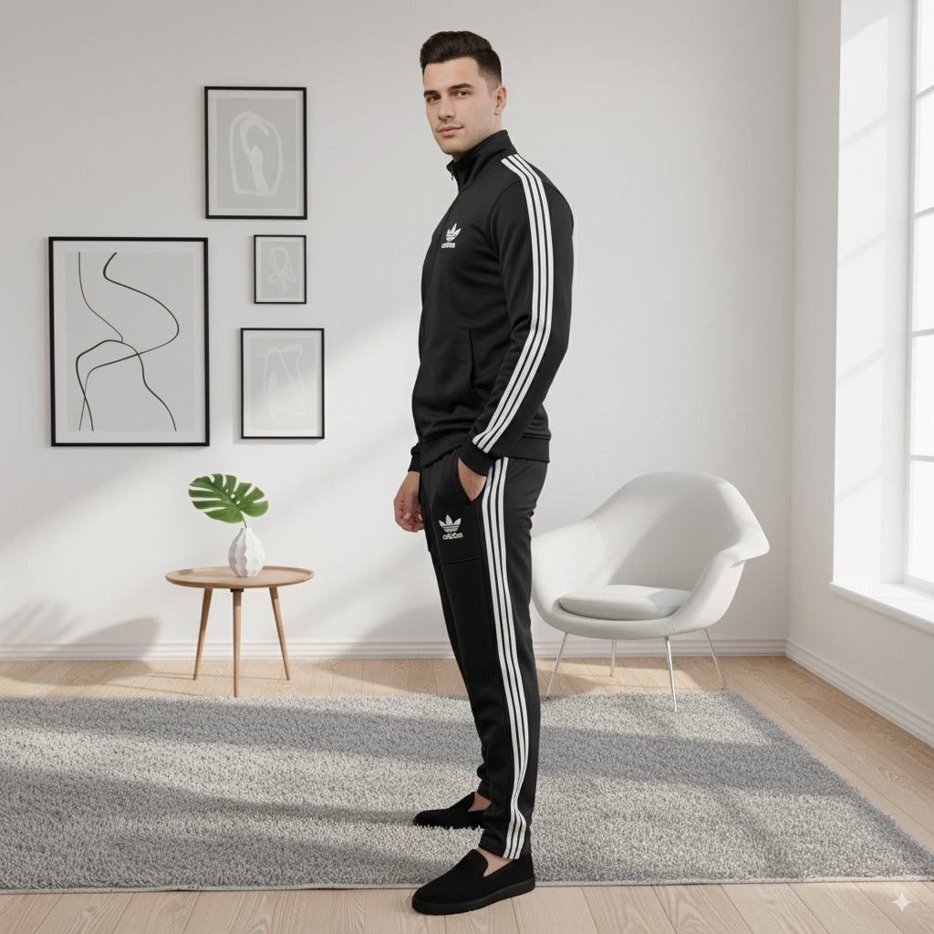 Premium Adi Zipper Tracksuit (Swiss Fabric) | Black