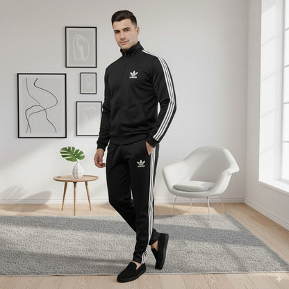 Premium Adi Zipper Tracksuit (Swiss Fabric) | Black