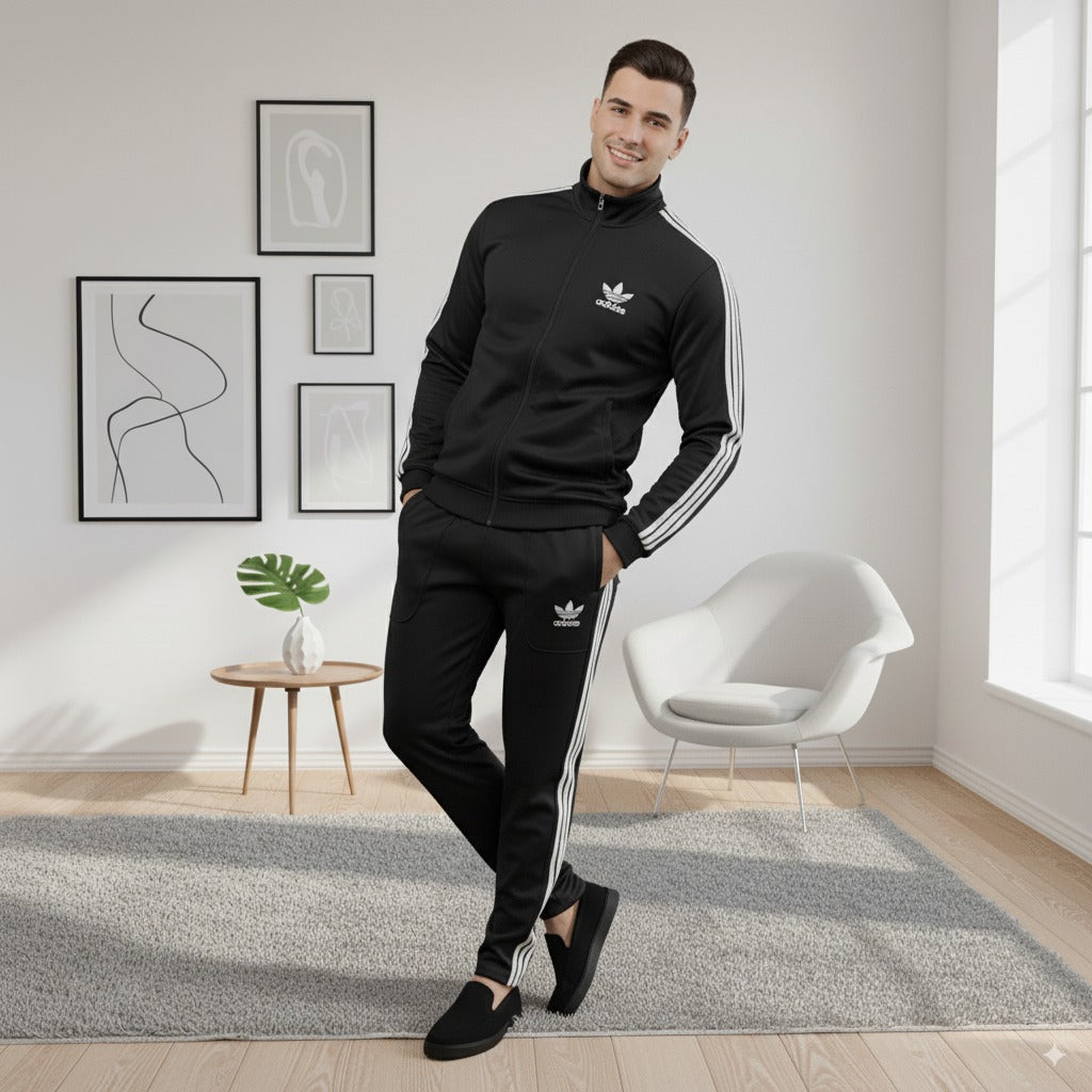 Premium Adi Zipper Tracksuit (Swiss Fabric) | Black