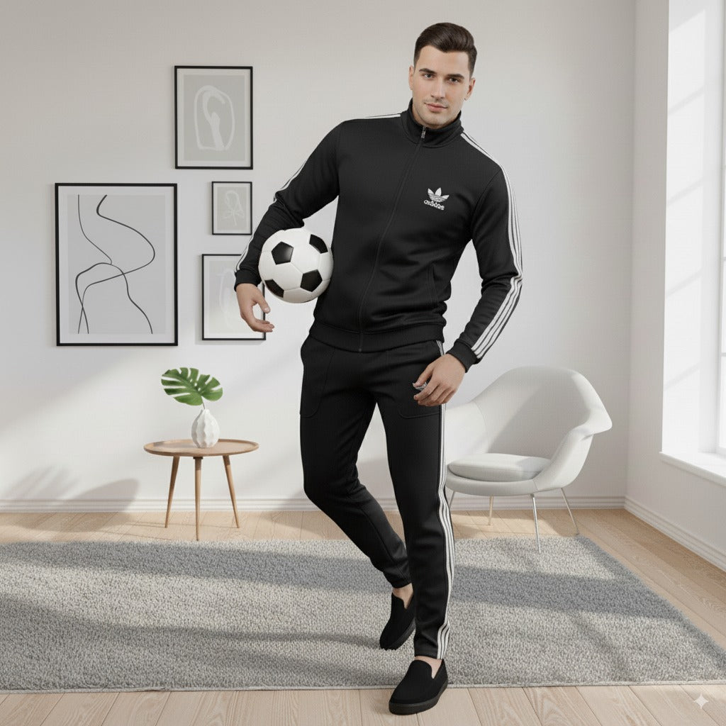 Premium Adi Zipper Tracksuit (Swiss Fabric) | Black