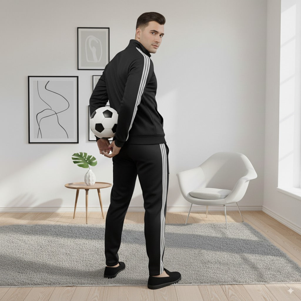 Premium Adi Zipper Tracksuit (Swiss Fabric) | Black