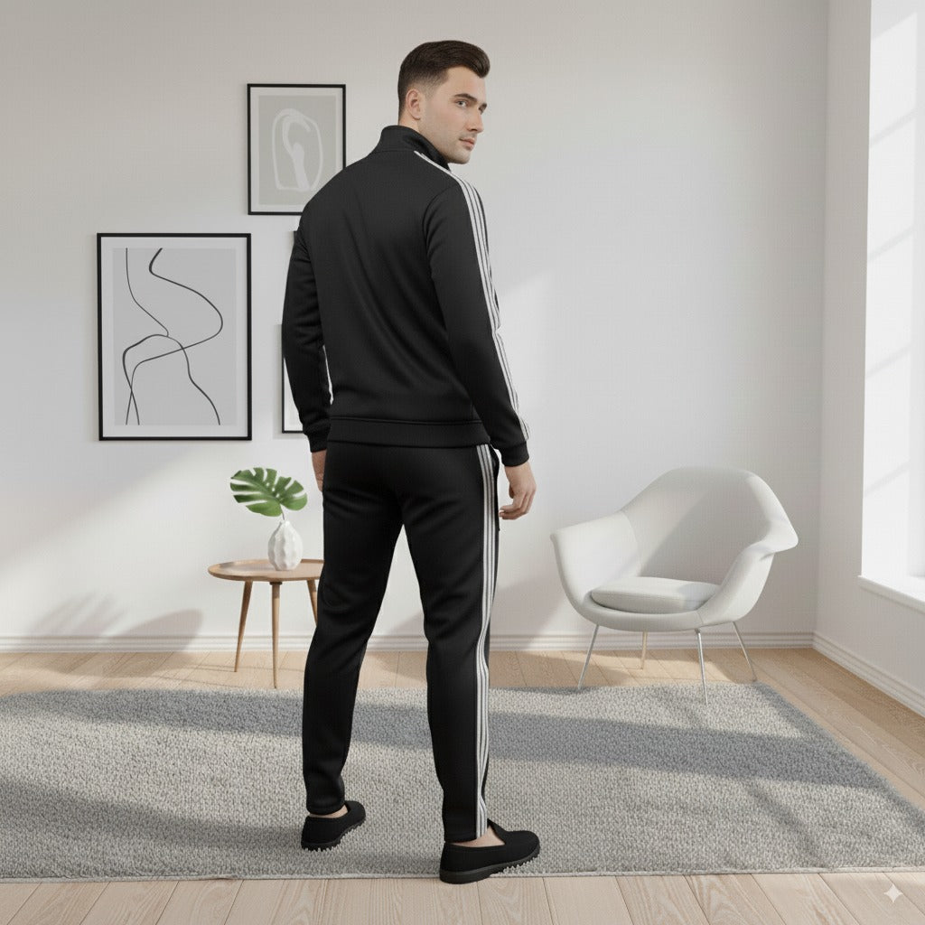 Premium Adi Zipper Tracksuit (Swiss Fabric) | Black