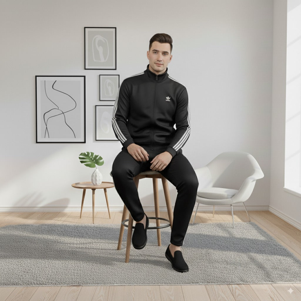 Premium Adi Zipper Tracksuit (Swiss Fabric) | Black