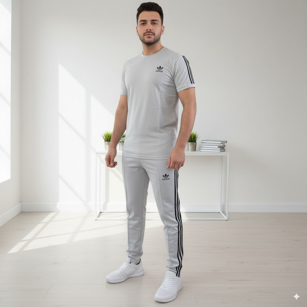Adi Terry Jersey 3-Stripe Tracksuit | Grey