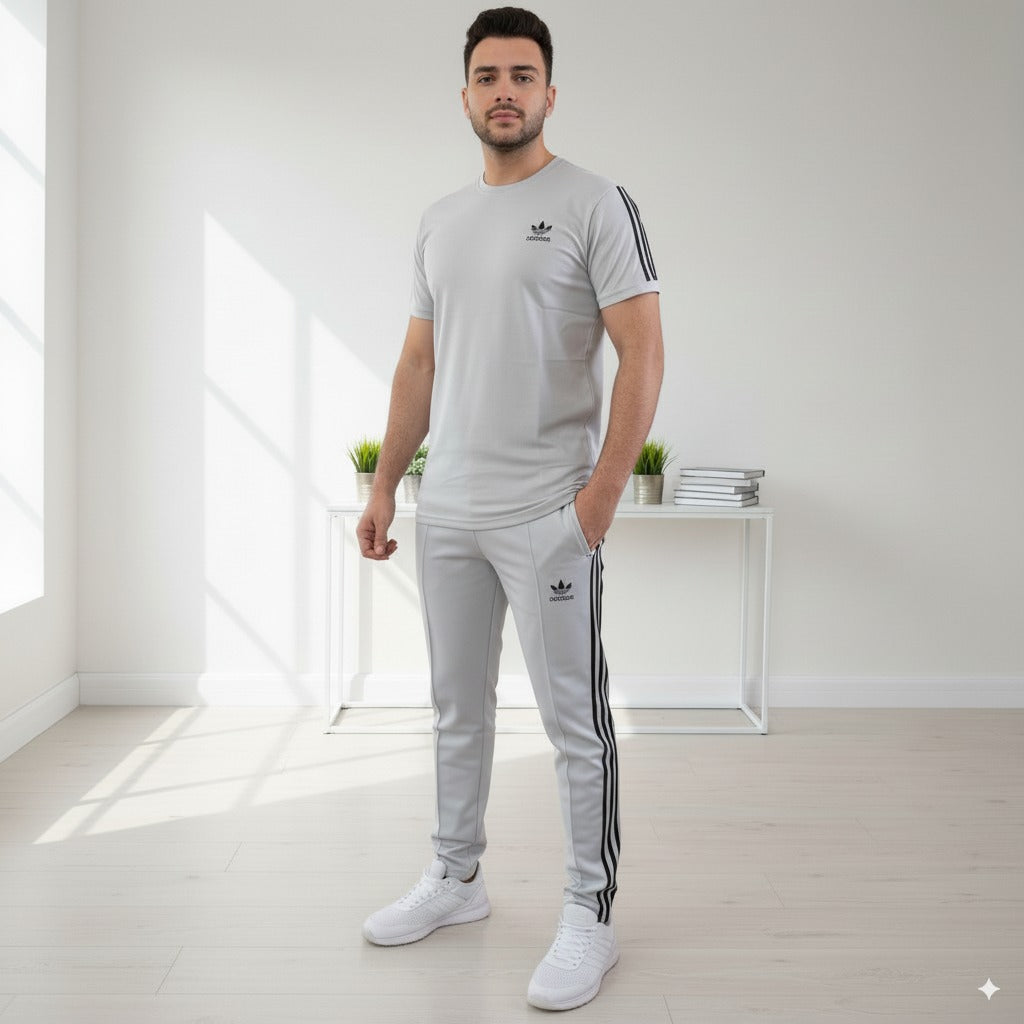 Adi Terry Jersey 3-Stripe Tracksuit | Grey
