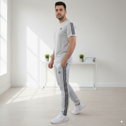 Adi Terry Jersey 3-Stripe Tracksuit | Grey