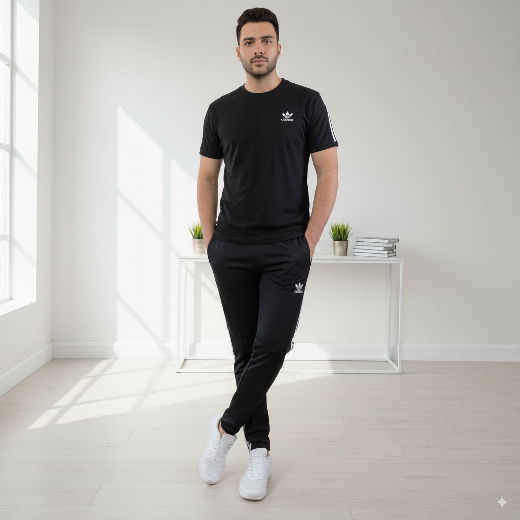 Adi Terry Jersey 3-Stripe Tracksuit | Black