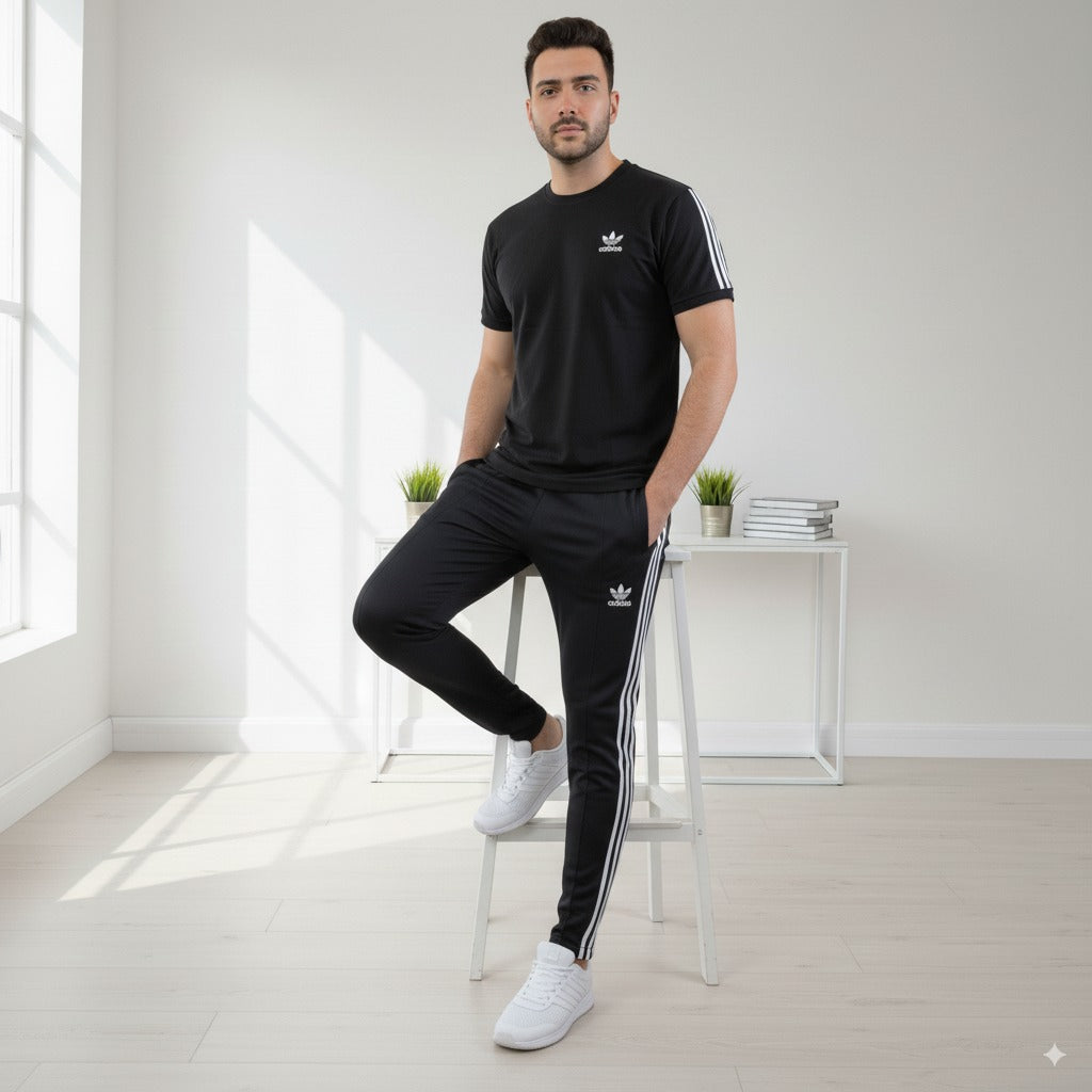 Adi Terry Jersey 3-Stripe Tracksuit | Black