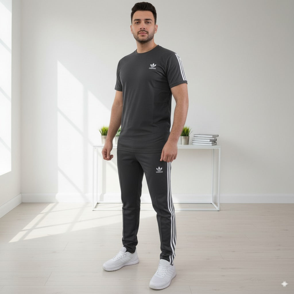 Adi Terry Jersey 3-Stripe Tracksuit | Charcoal