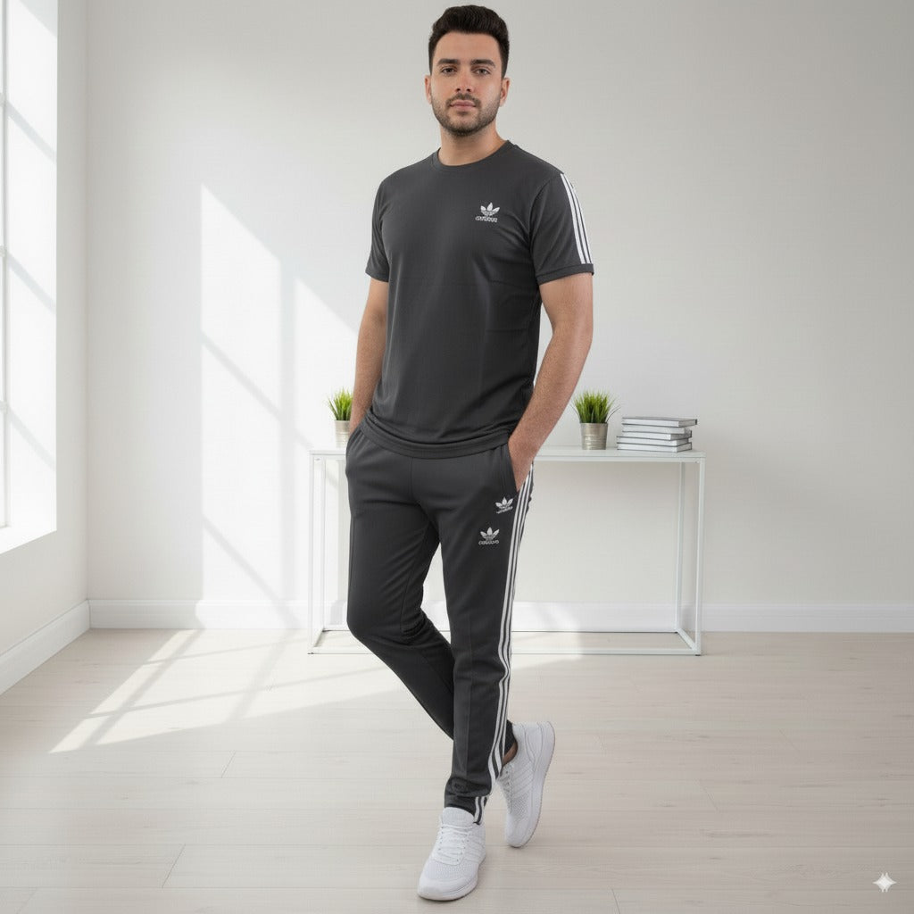 Adi Terry Jersey 3-Stripe Tracksuit | Charcoal