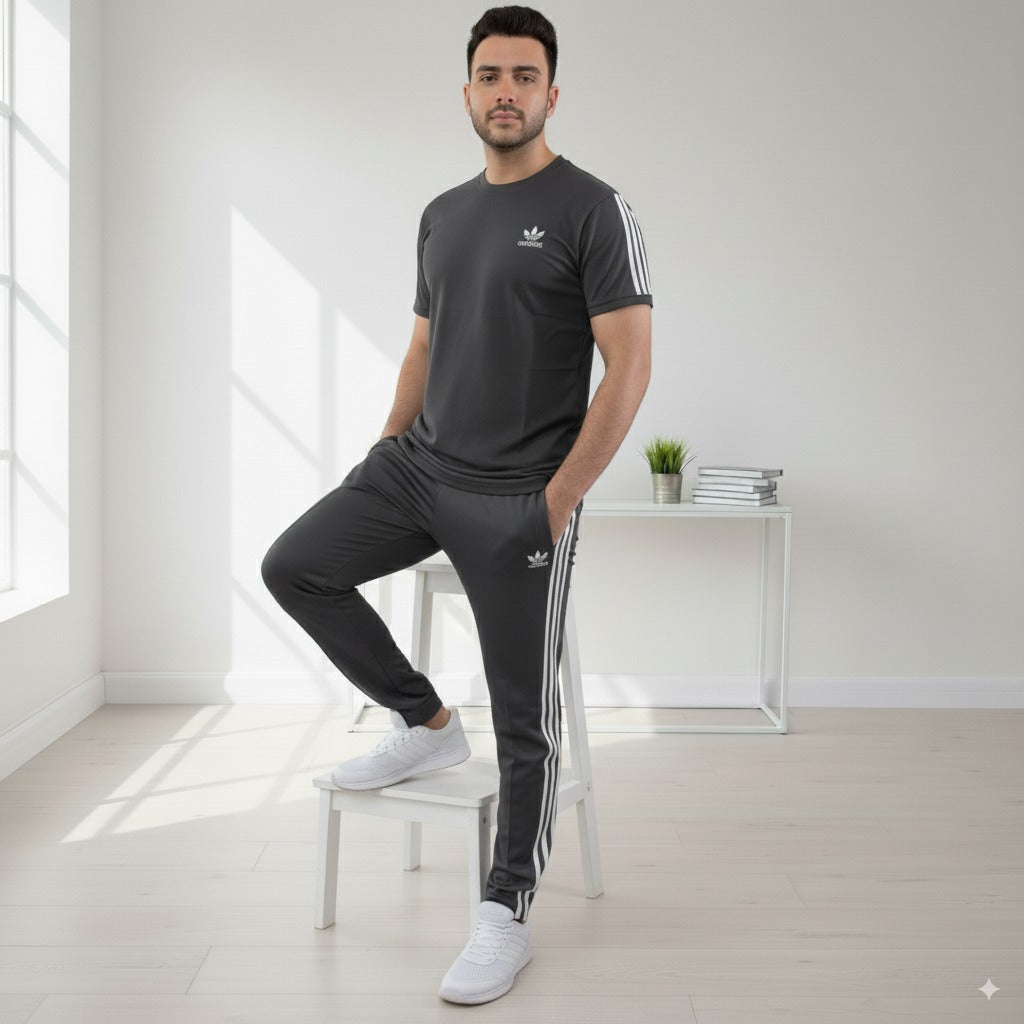 Adi Terry Jersey 3-Stripe Tracksuit | Charcoal