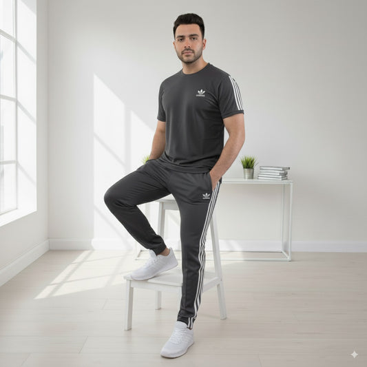 Adi Terry Jersey 3-Stripe Tracksuit | Charcoal