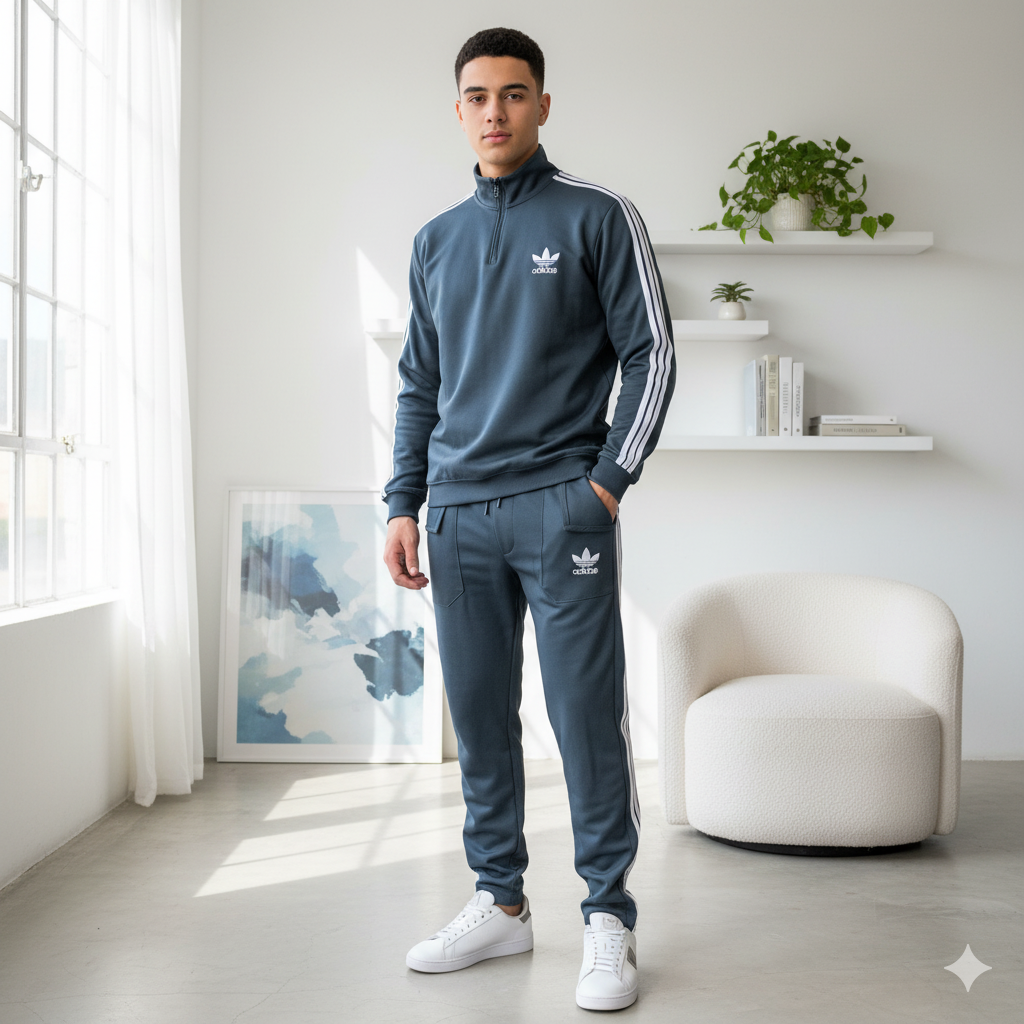 Premium Adi Zipper Tracksuit (Swiss Fabric) | Znic Grey