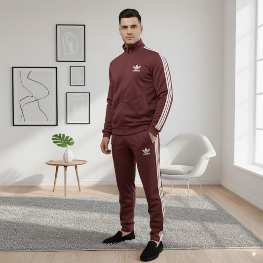 Premium Adi Zipper Tracksuit (Swiss Fabric) | Maroon