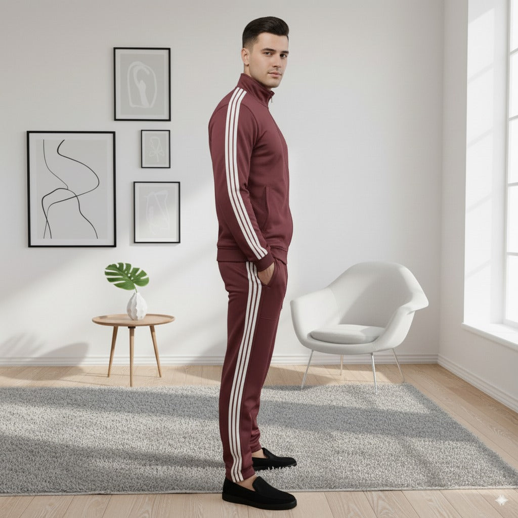 Premium Adi Zipper Tracksuit (Swiss Fabric) | Maroon