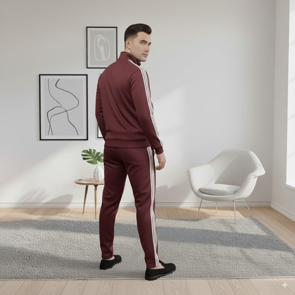Premium Adi Zipper Tracksuit (Swiss Fabric) | Maroon