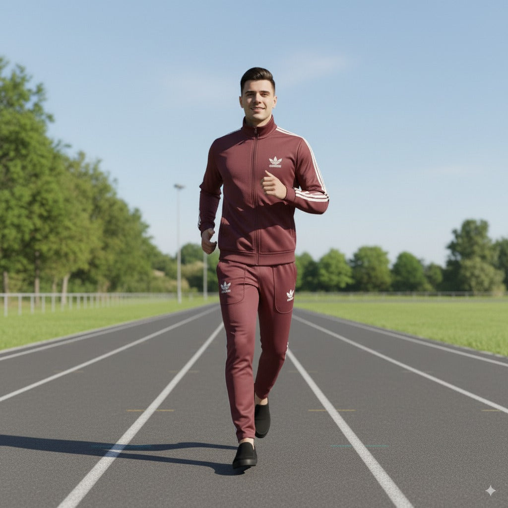 Premium Adi Zipper Tracksuit (Swiss Fabric) | Maroon